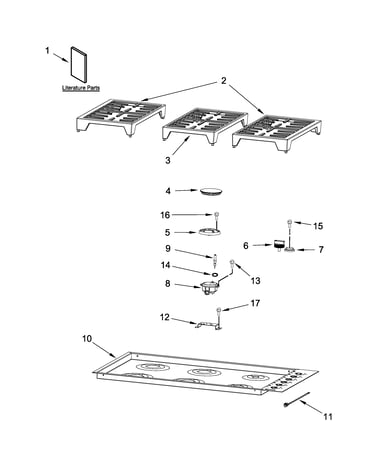 Cooktop, burner and grate parts