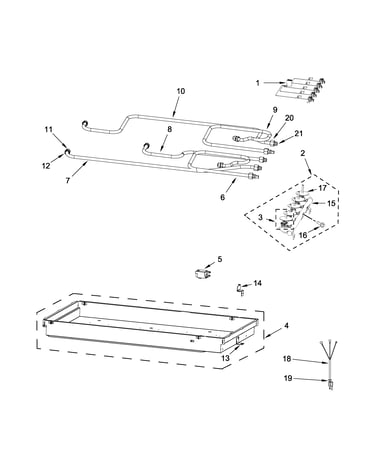 Burner box, gas valves and switch parts
