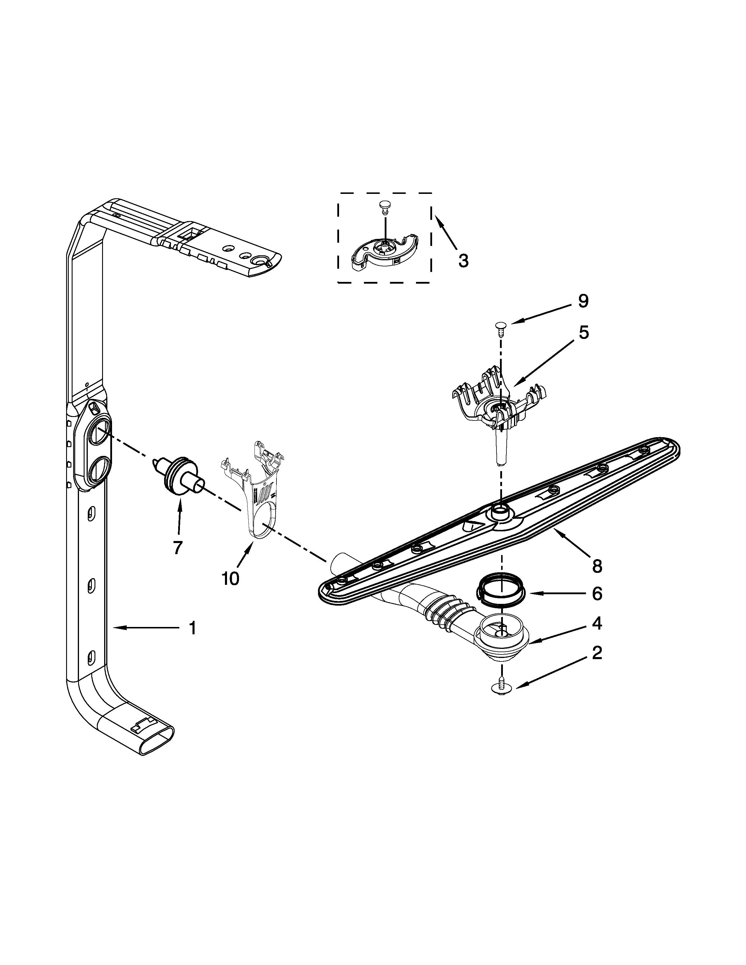 Upper wash and rinse parts