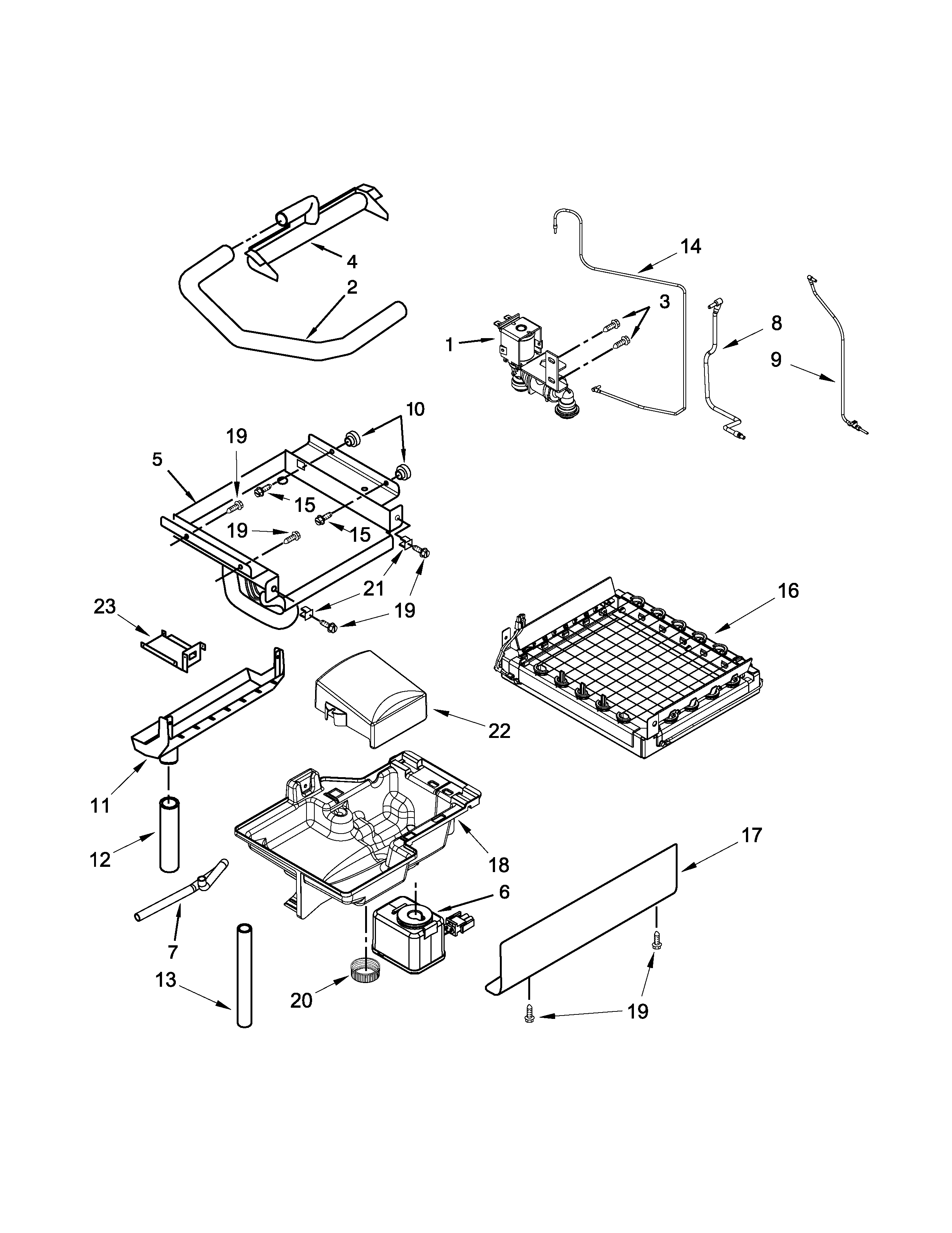 Evaporator, grid, and water parts