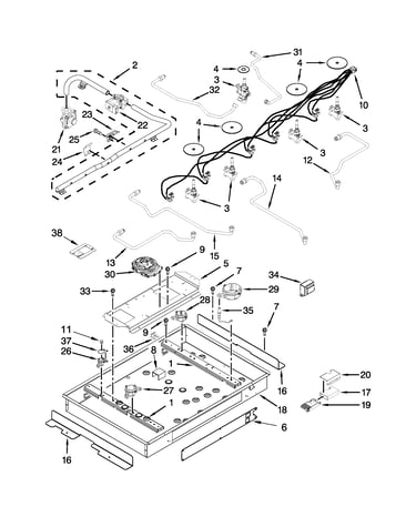 Burner box, gas valves and switch parts