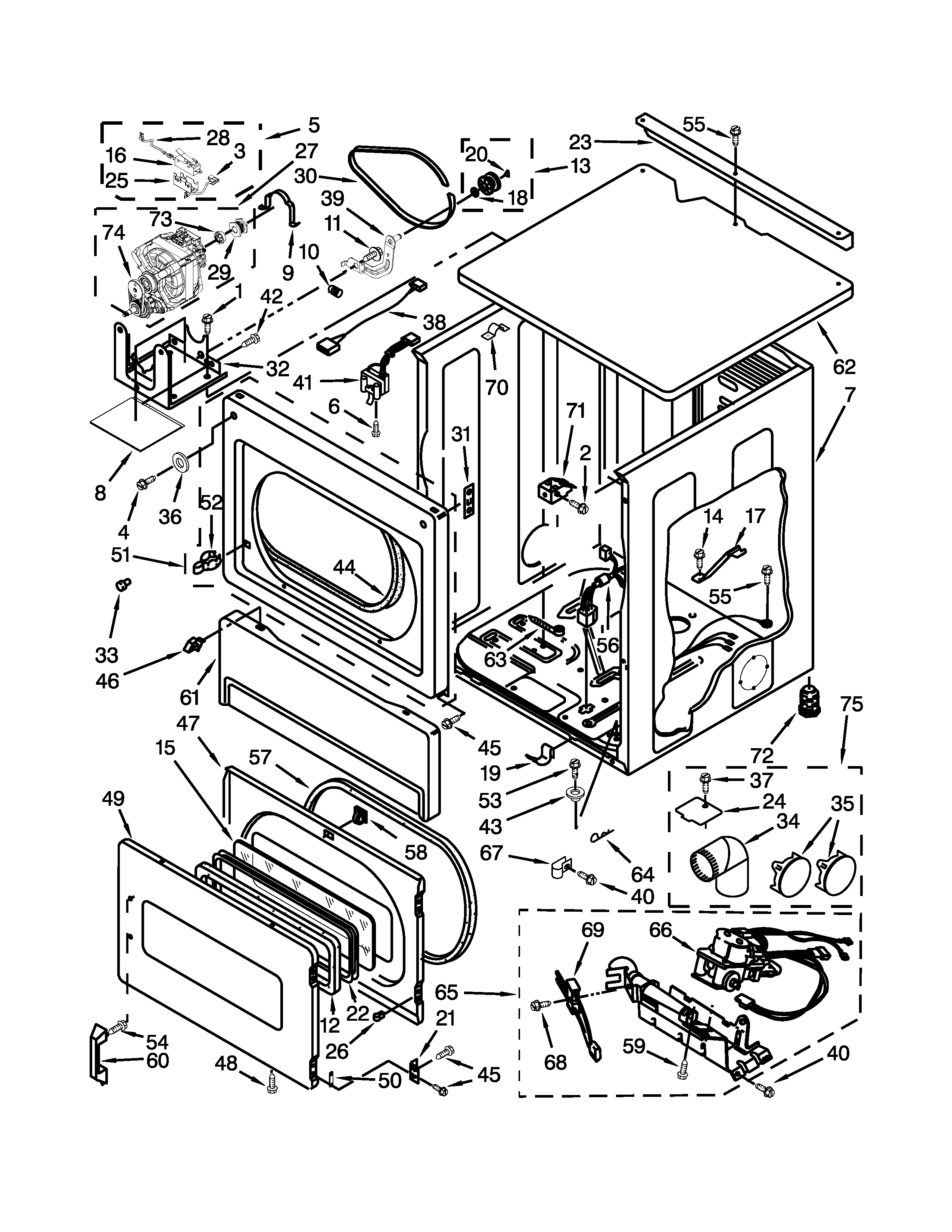 Upper cabinet and front panel parts