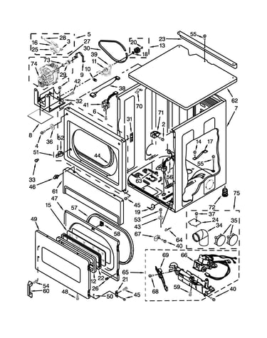 Upper cabinet and front panel parts
