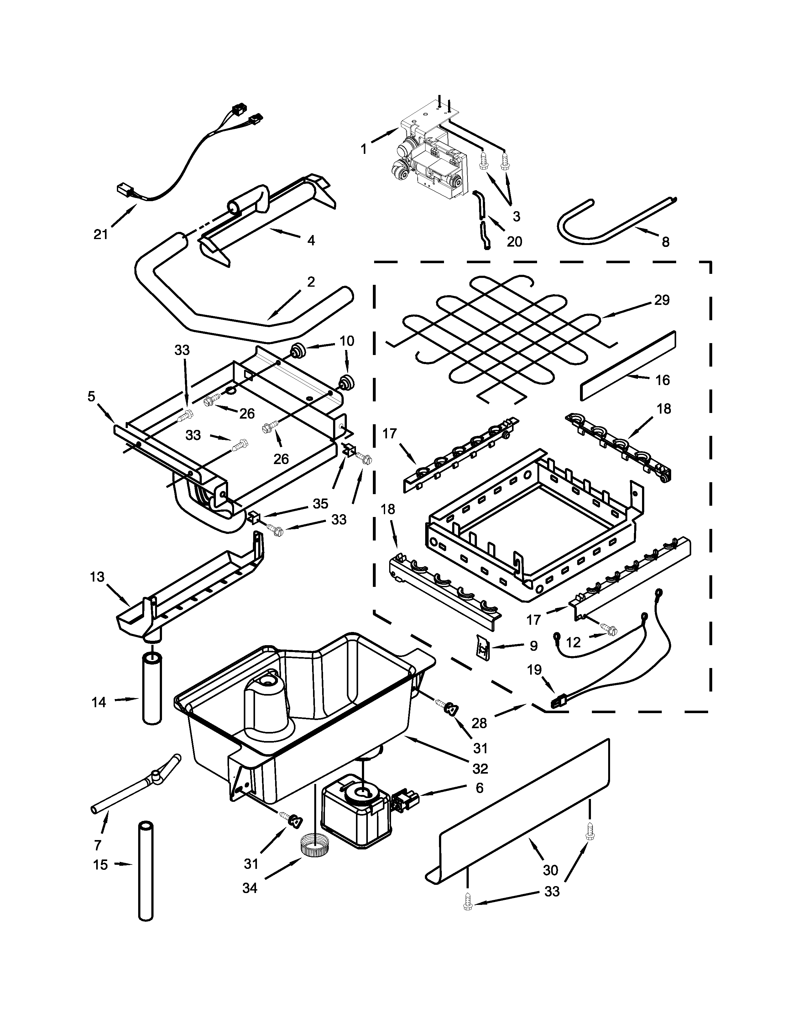 Evaporator, grid, and water parts