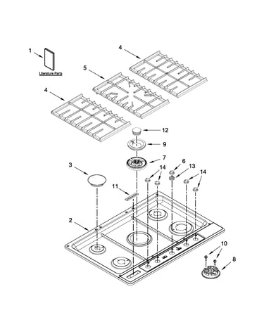 Cooktop, burner and grate parts