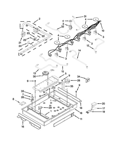 Burner box, gas valves and switch parts