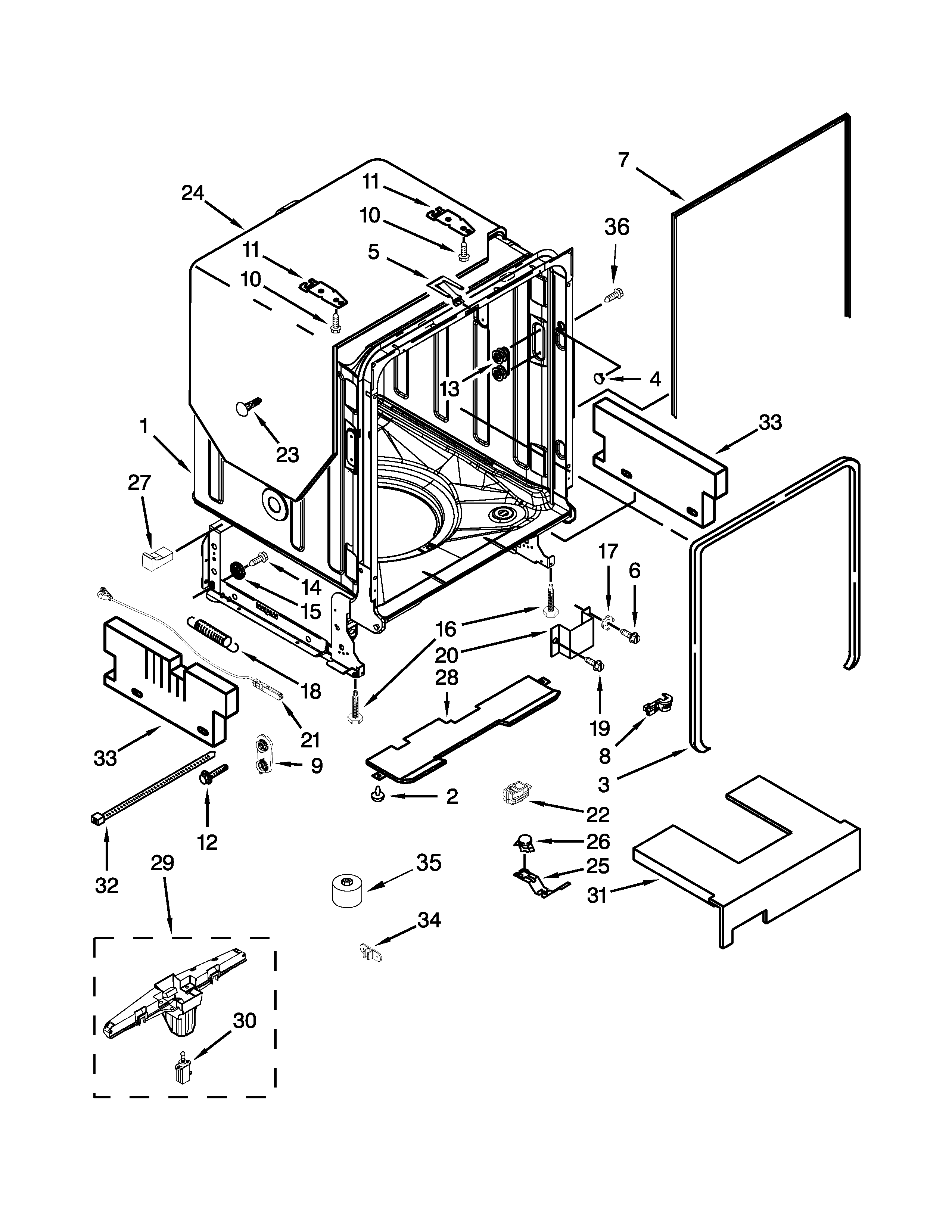 TUB AND FRAME PARTS