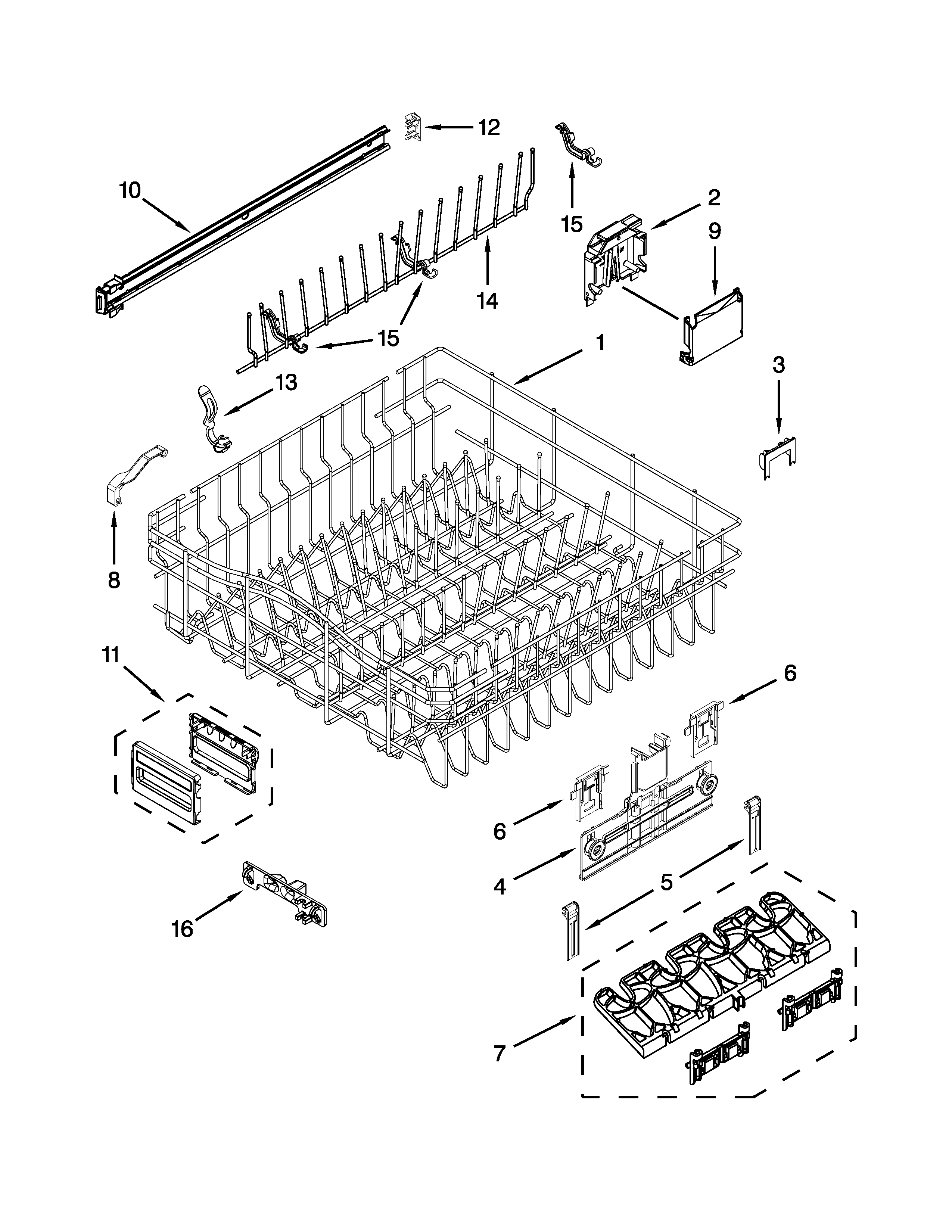 Upper rack and track parts