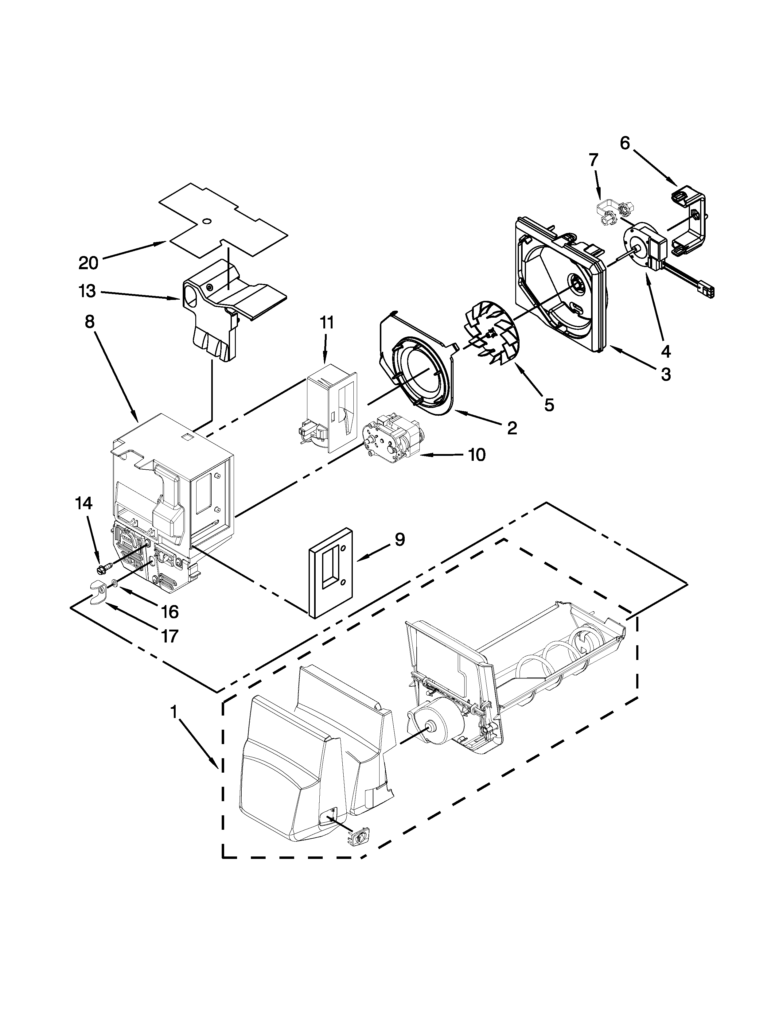 MOTOR AND ICE CONTAINER PARTS