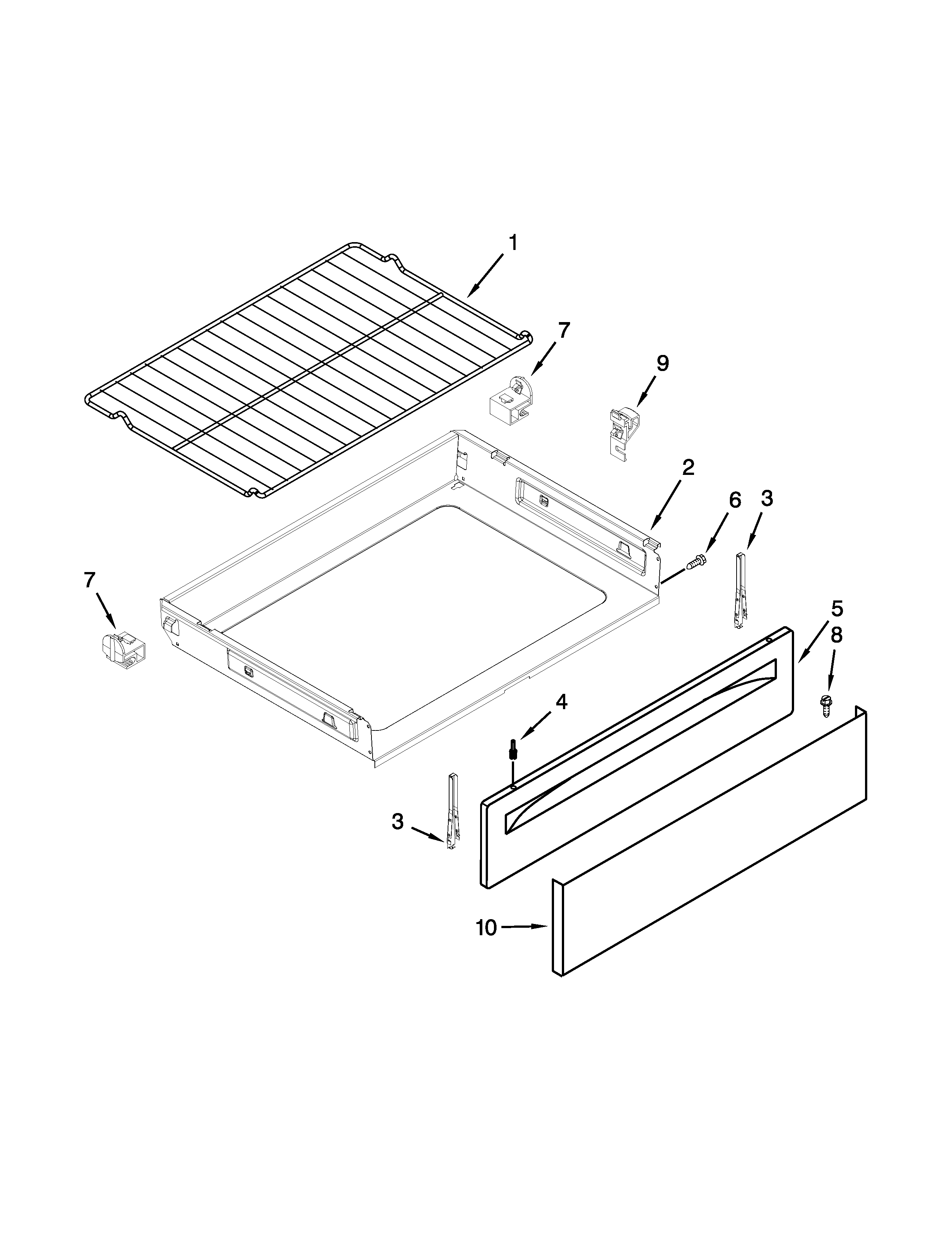 Drawer and rack parts