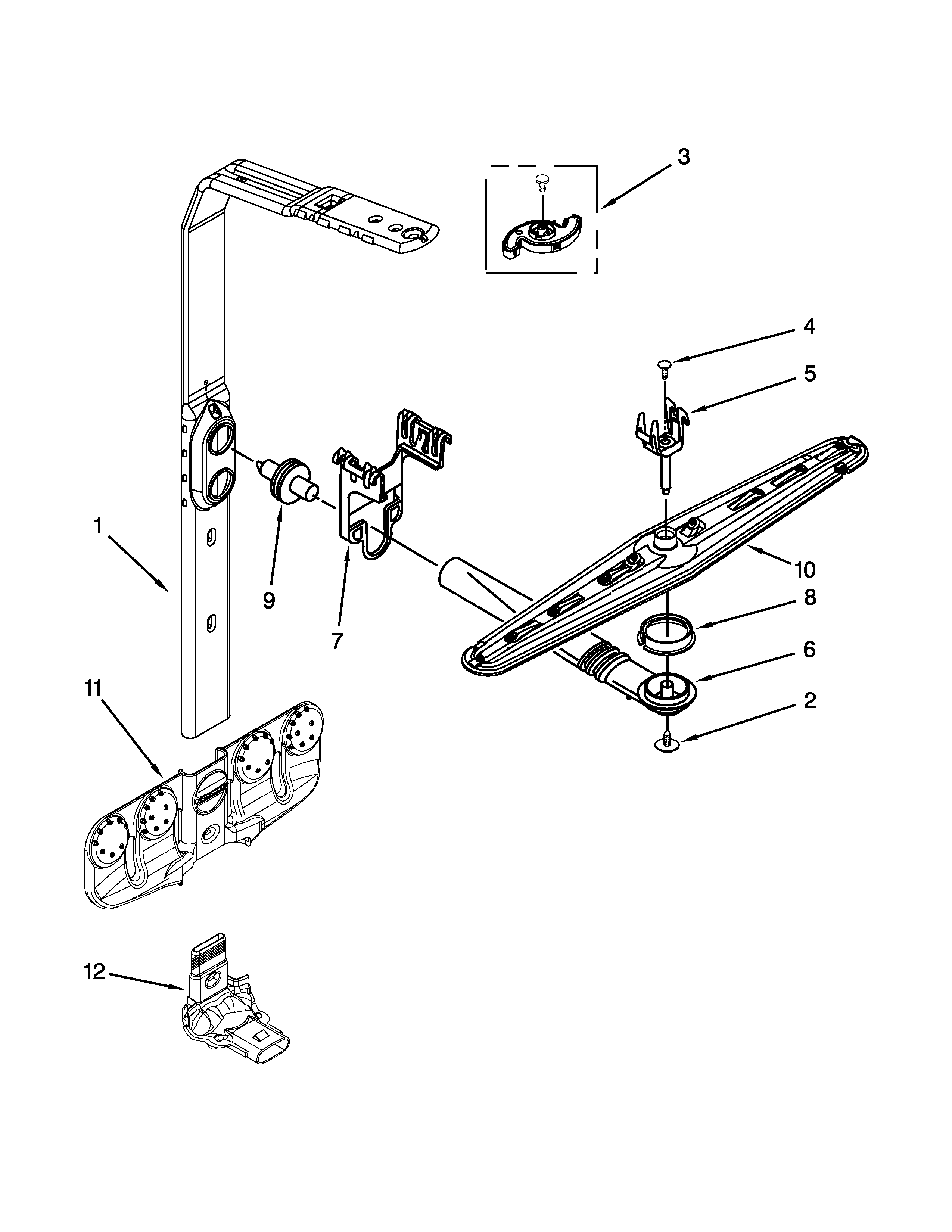 Upper wash and rinse parts