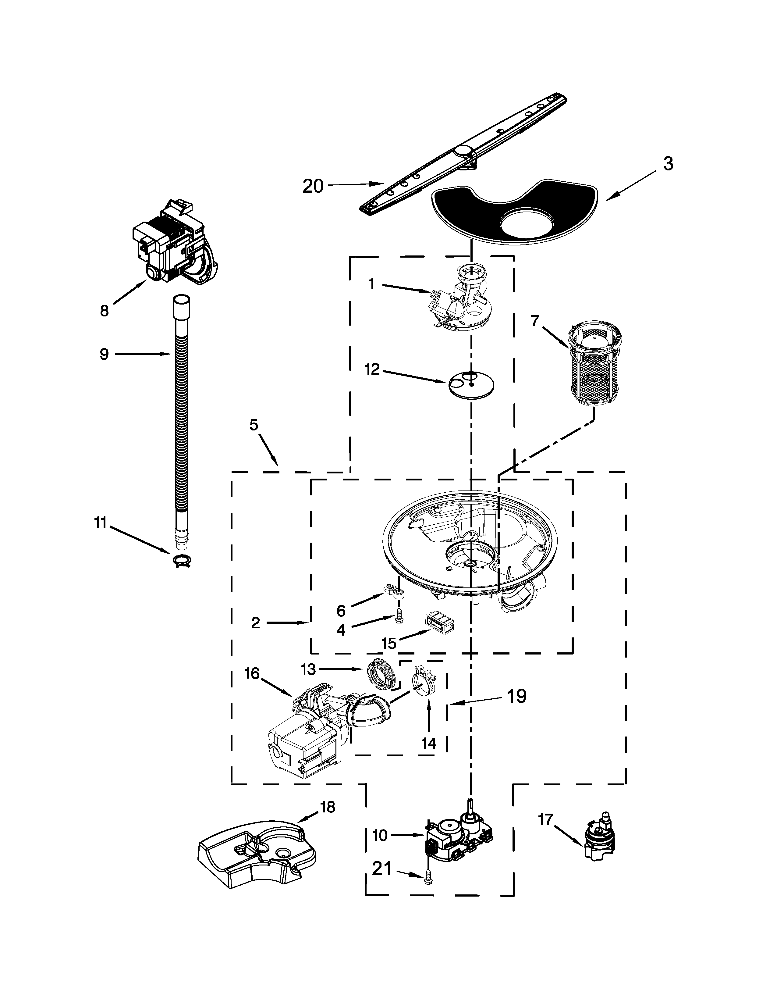 Pump, washarm and motor parts