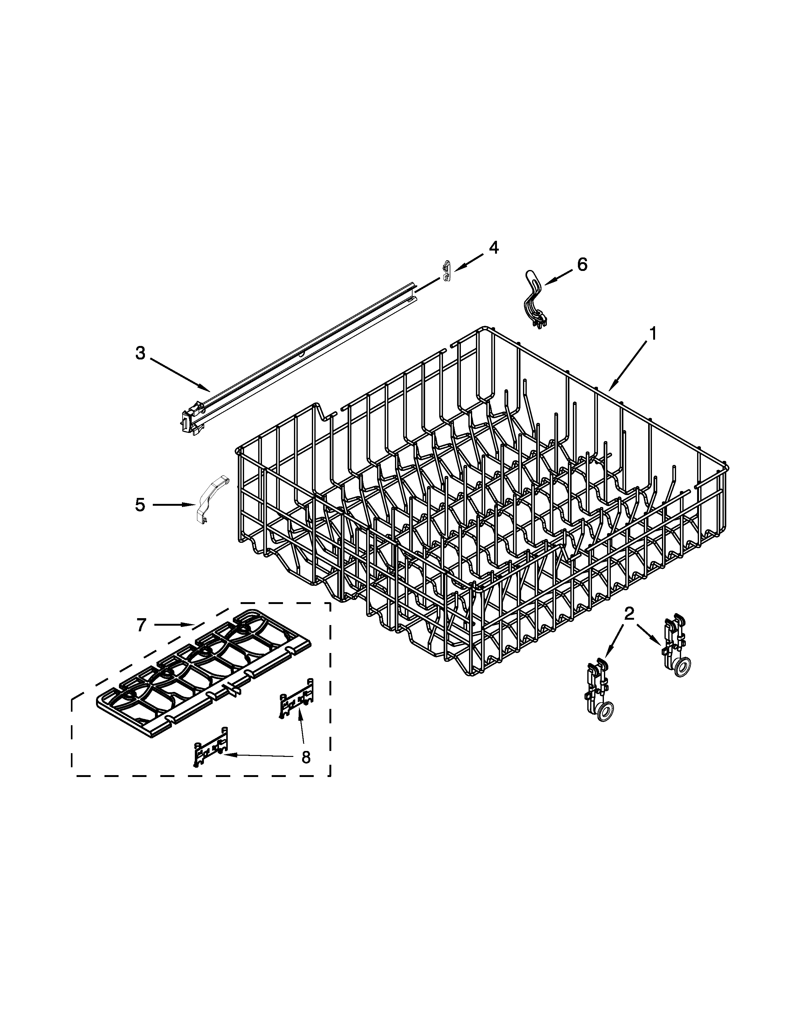 Upper rack and track parts
