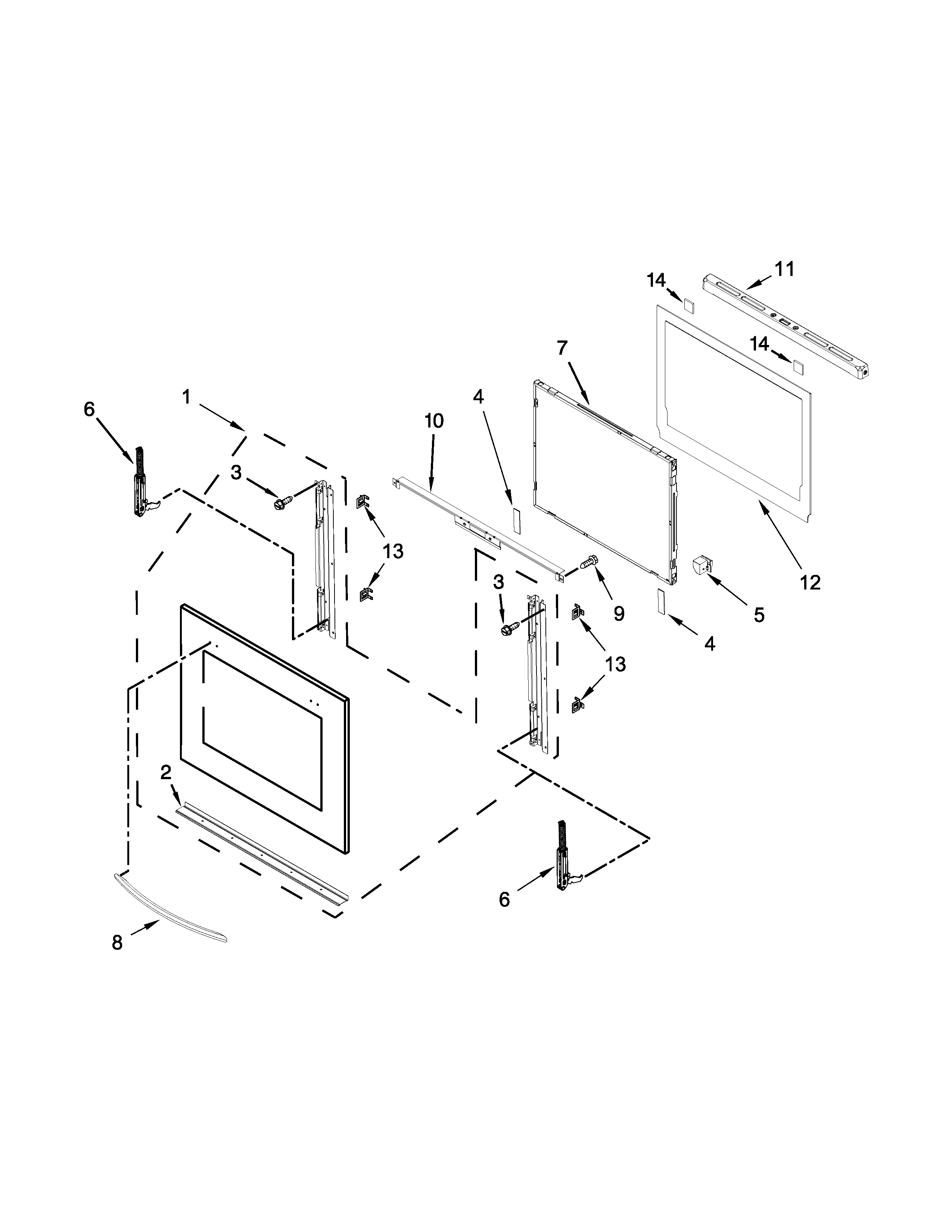 Upper oven door parts
