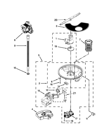 Pump, washarm and motor parts
