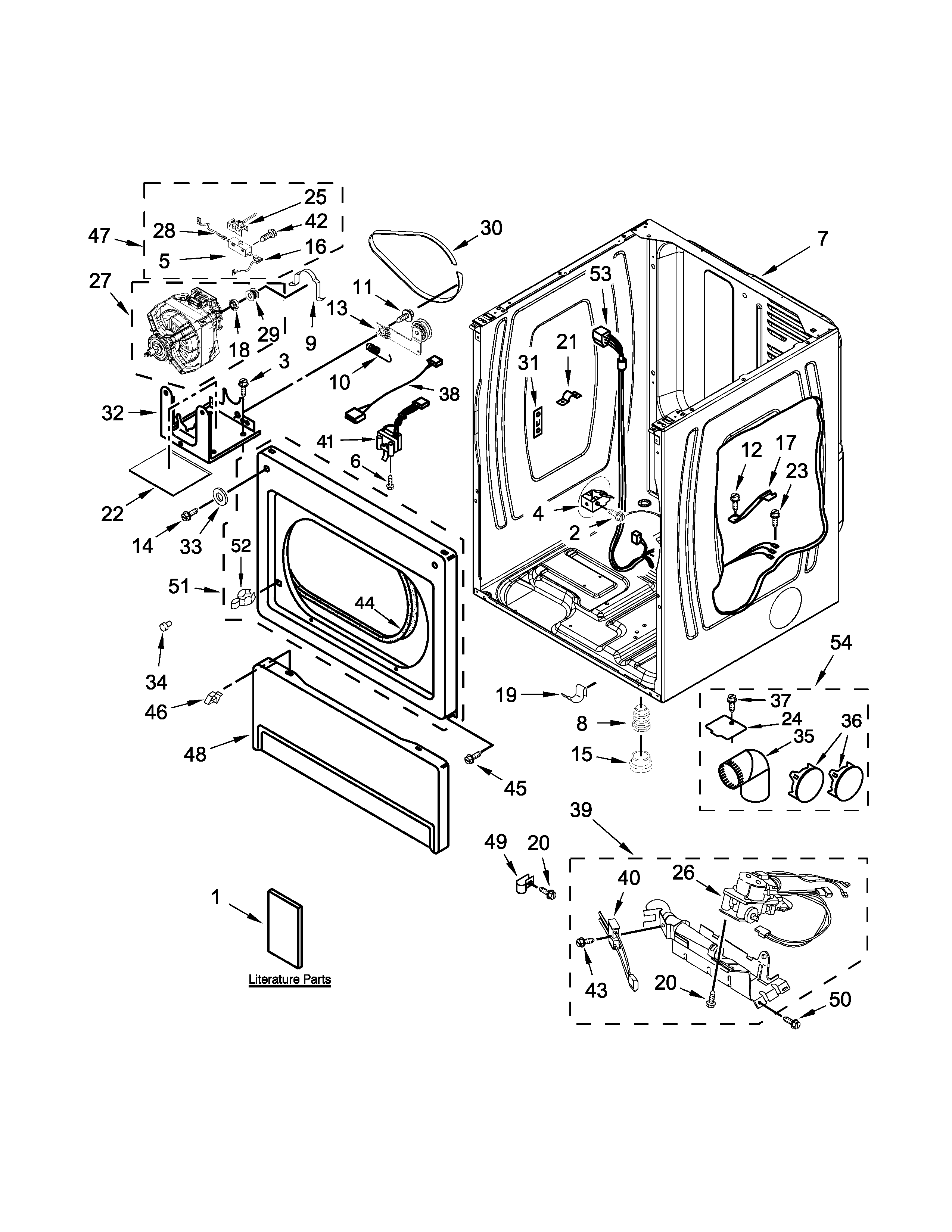 Lower cabinet and front panel parts