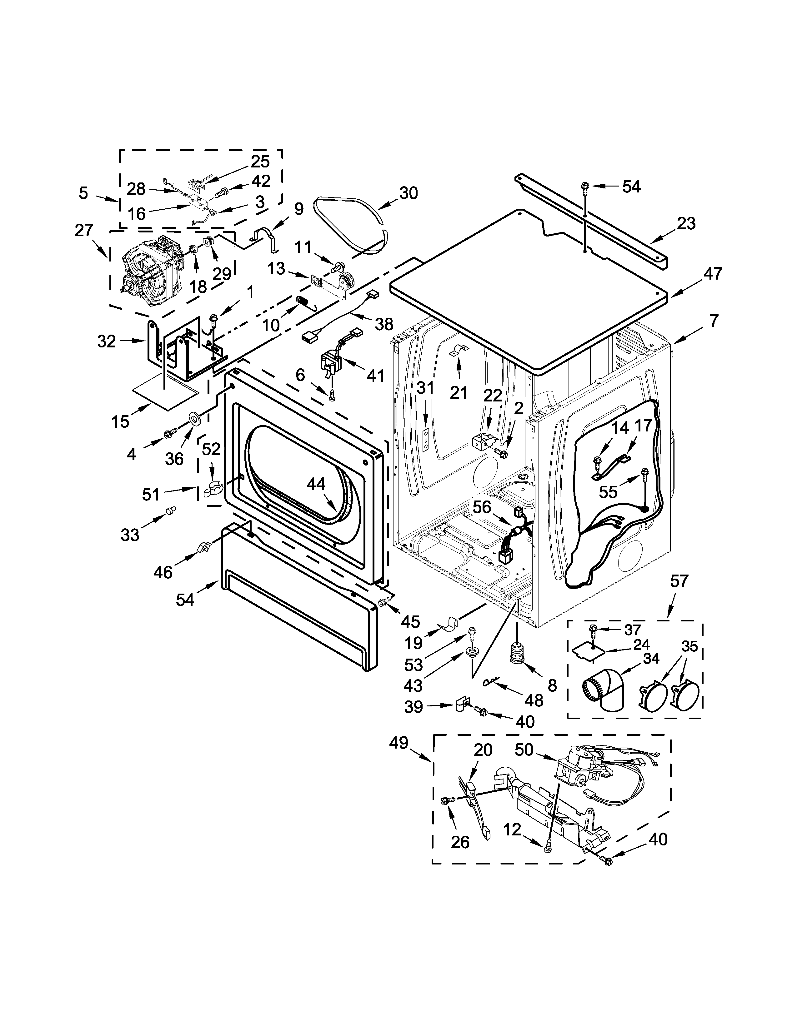 Upper cabinet and front panel parts
