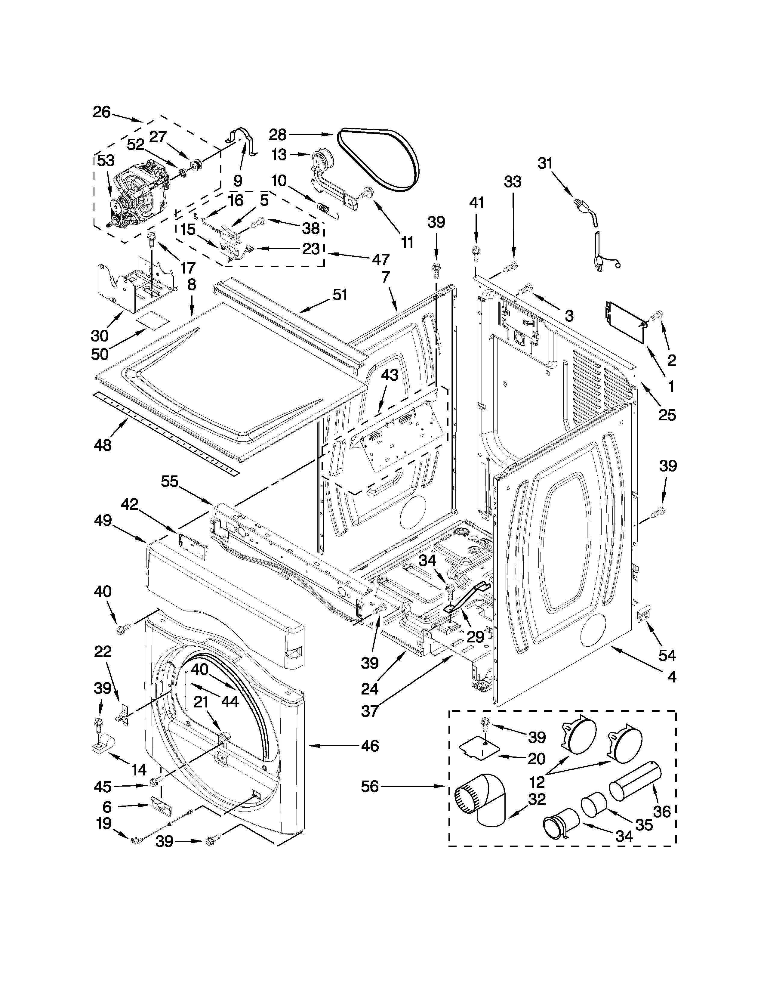 Dryer cabinet parts