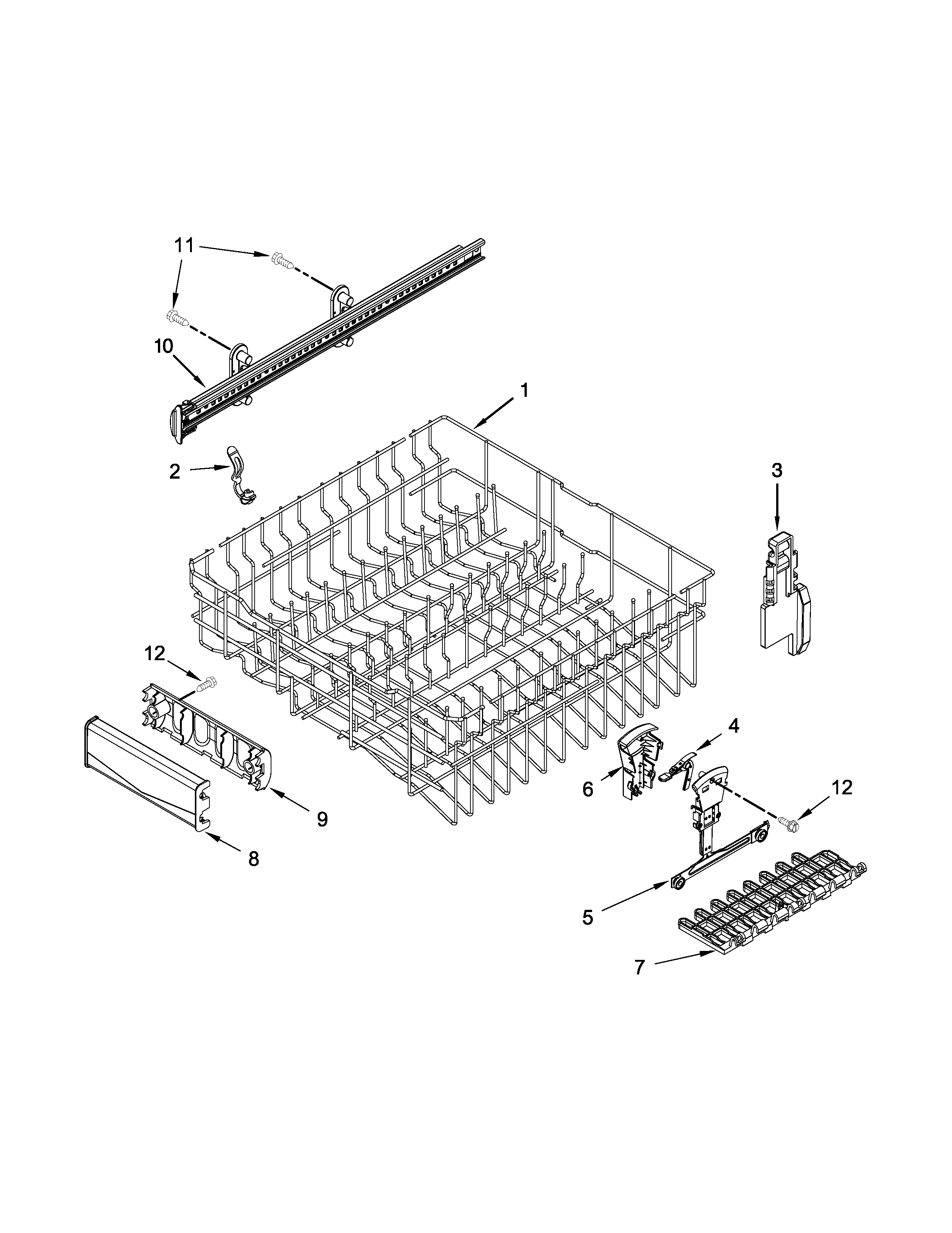 Upper rack and track parts