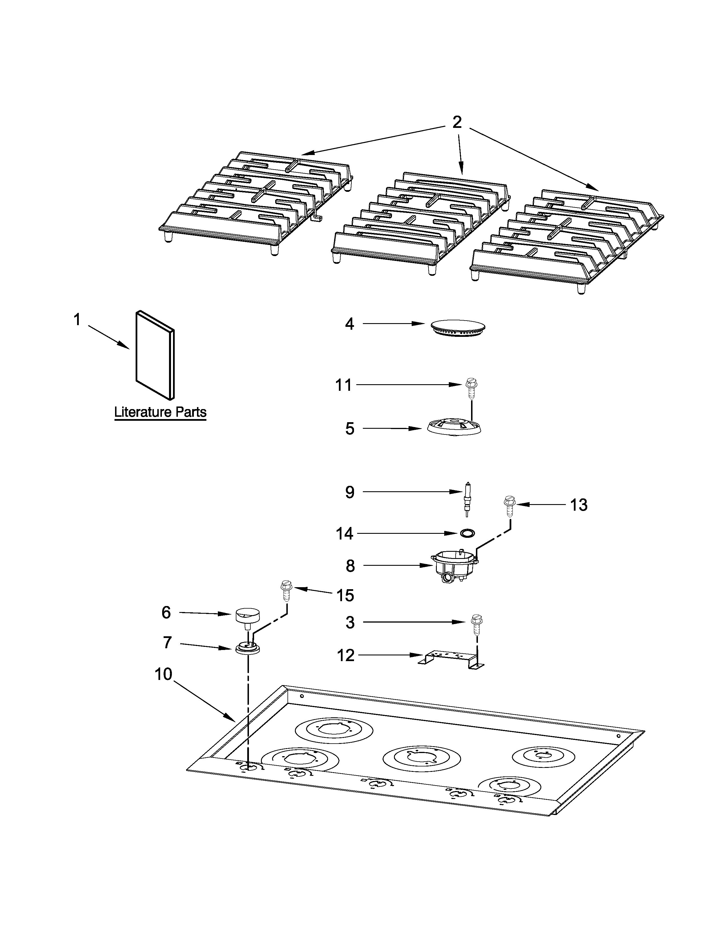 Cooktop, burner and grate parts