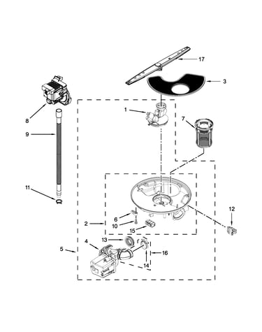 Pump, washarm and motor parts
