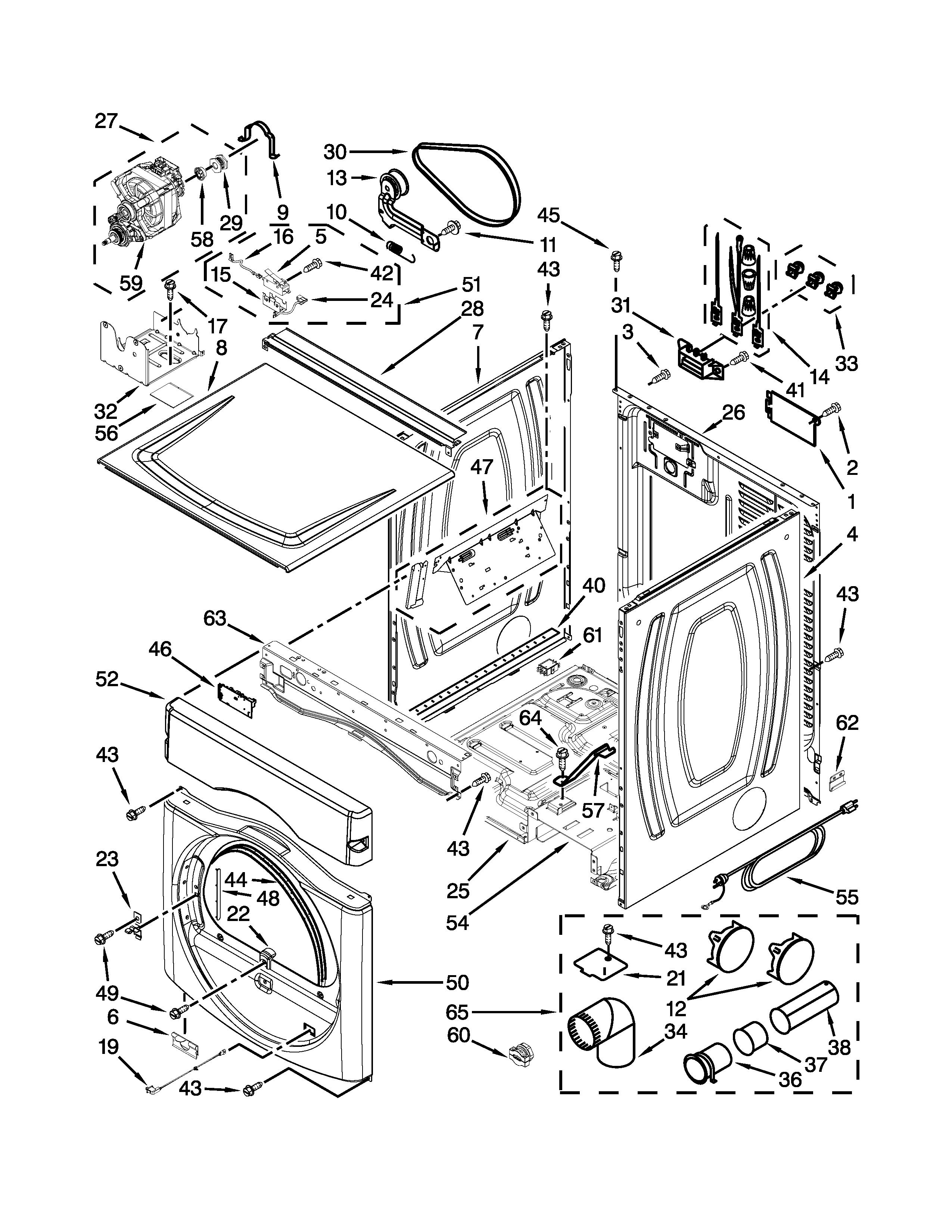 Dryer cabinet parts