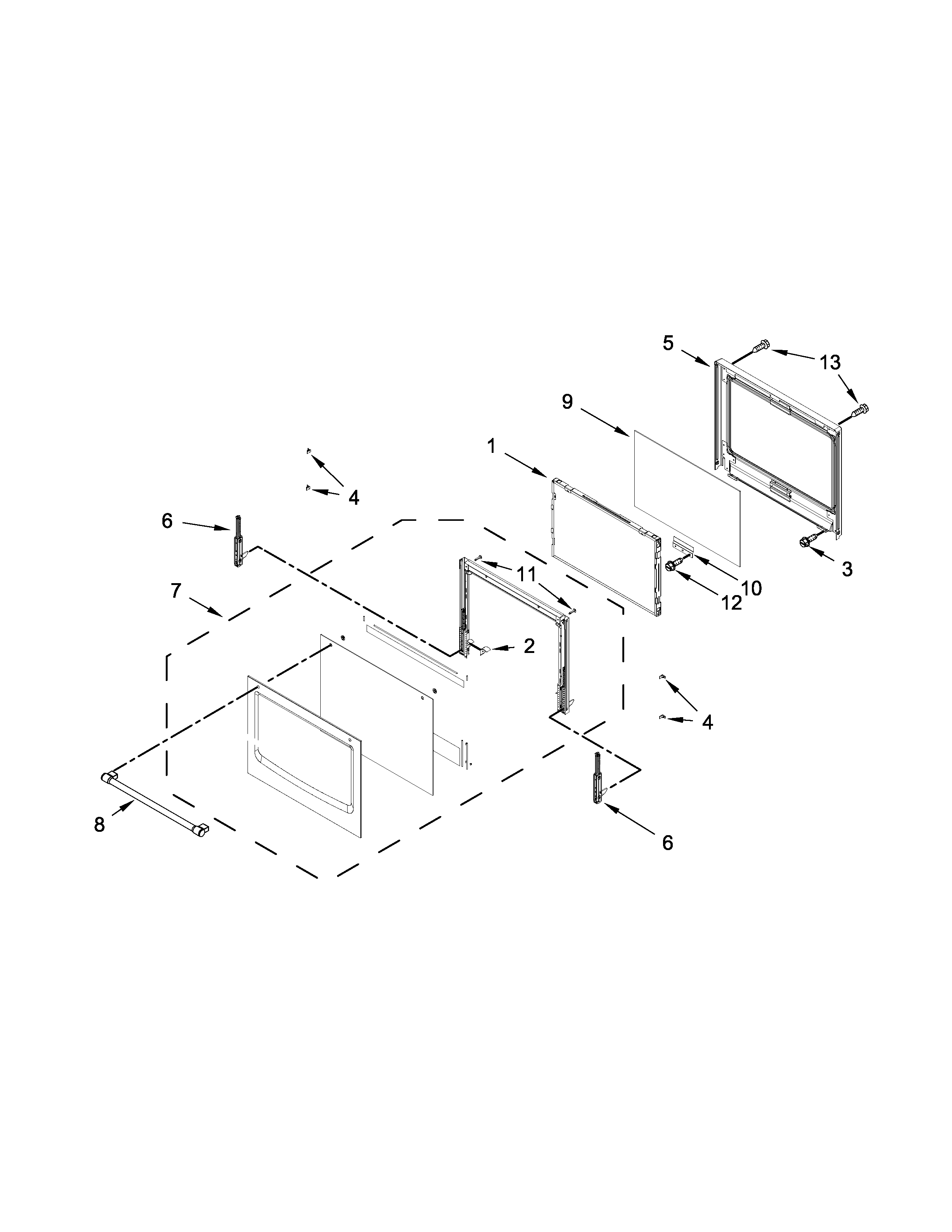 Upper oven door parts