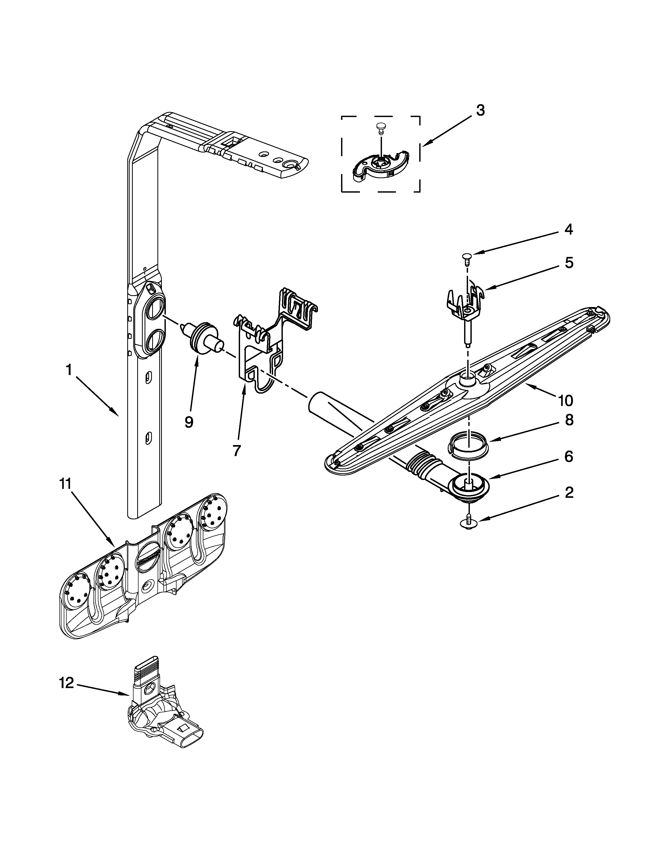Upper wash and rinse parts