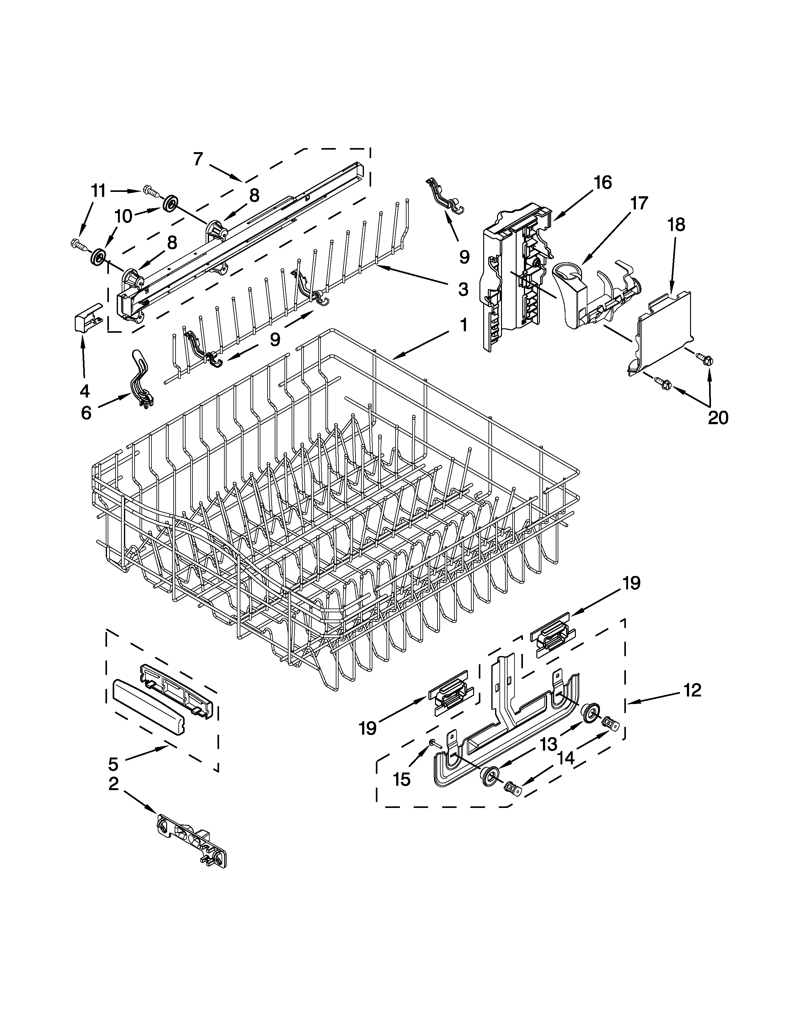 Upper rack and track parts