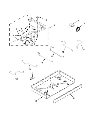 Burner box, gas valves and switch parts