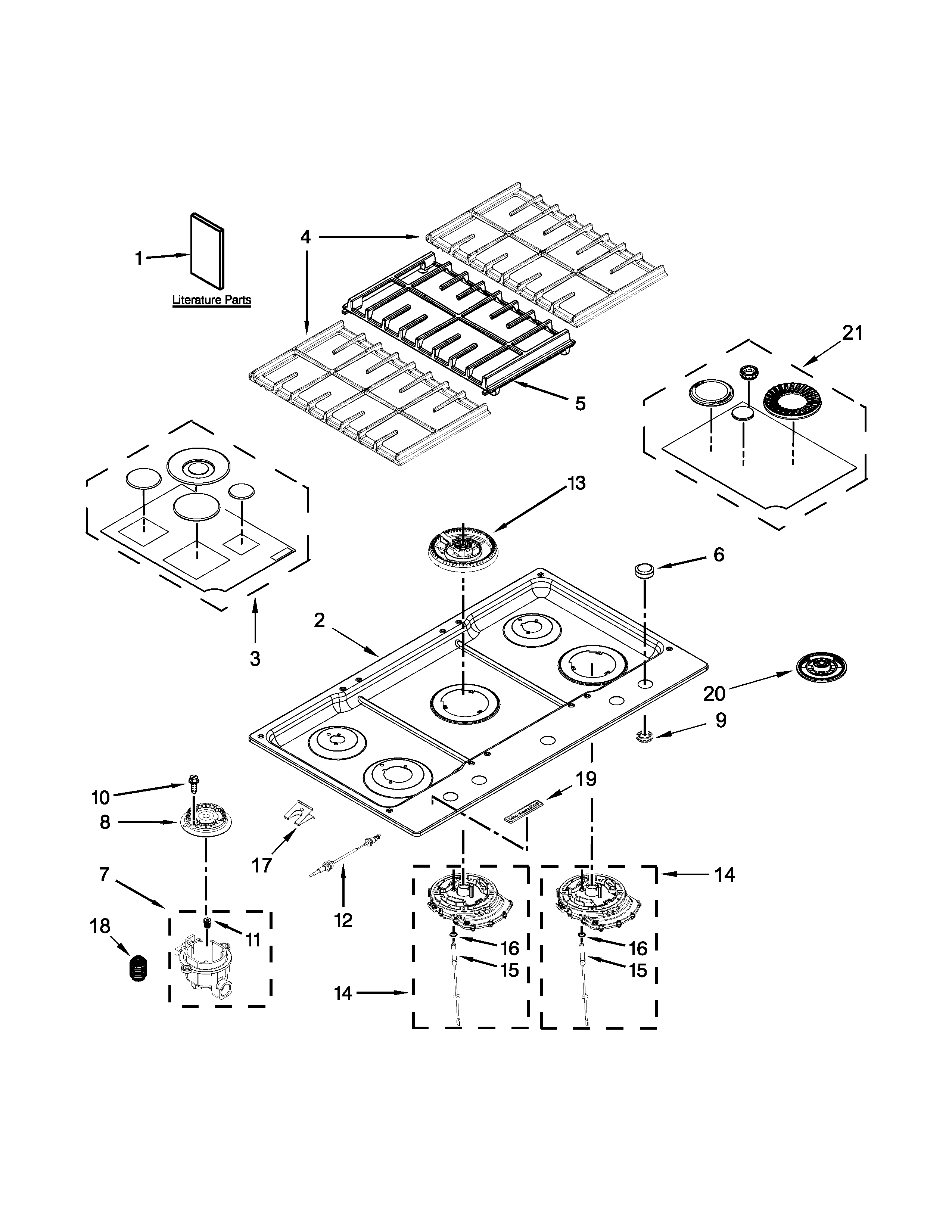 COOKTOP, BURNER AND GRATE PARTS