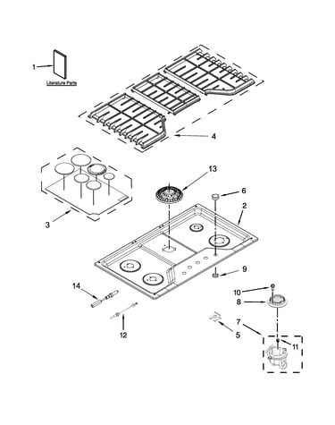 Cooktop, burner and grate parts