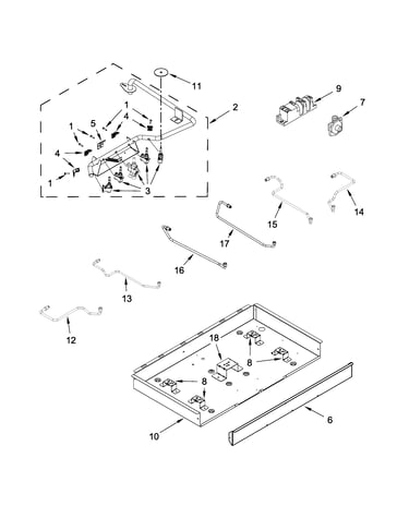 Burner box, gas valves and switch parts