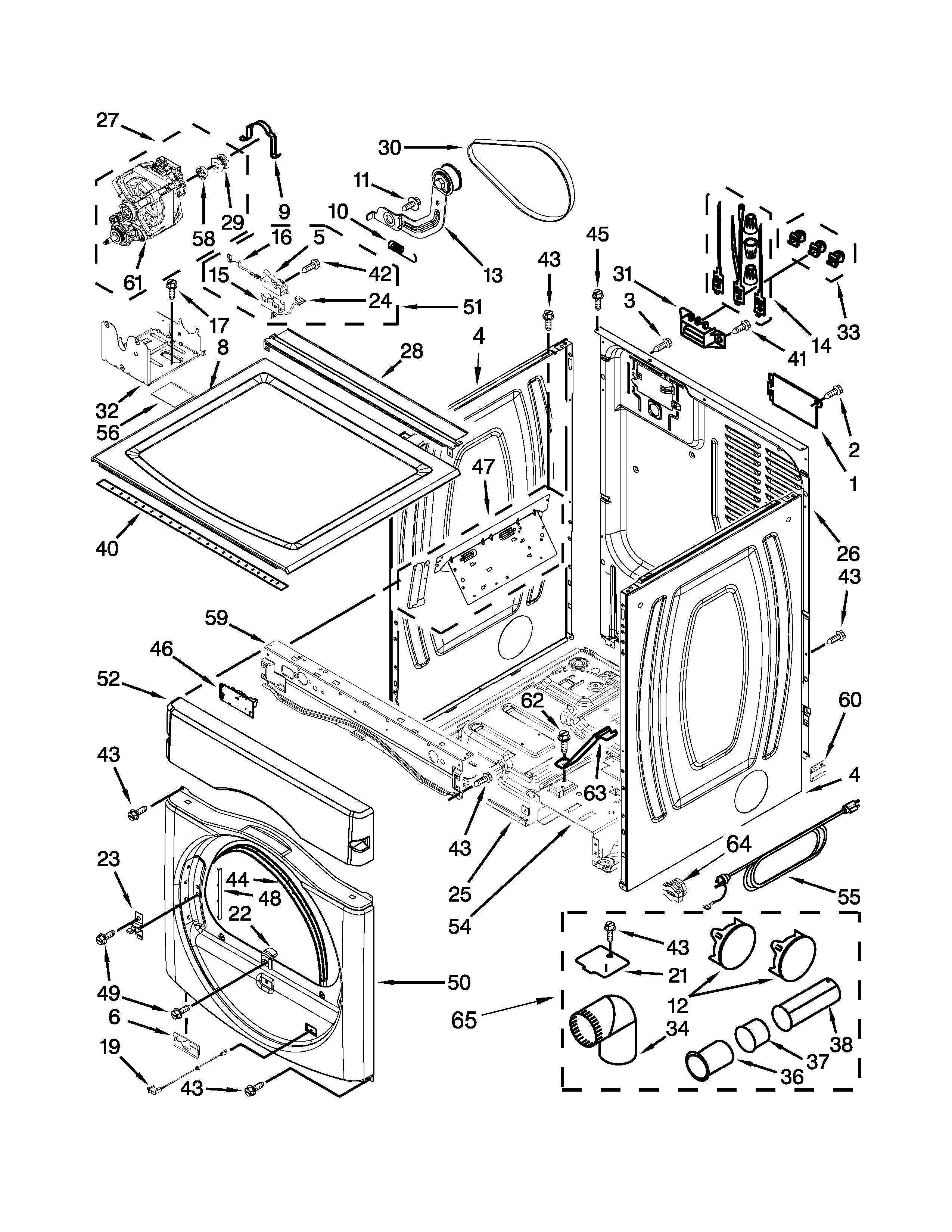 Dryer cabinet parts