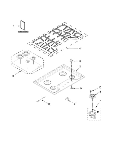 Cooktop, burner and grate parts