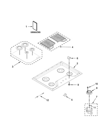 Cooktop, burner and grate parts