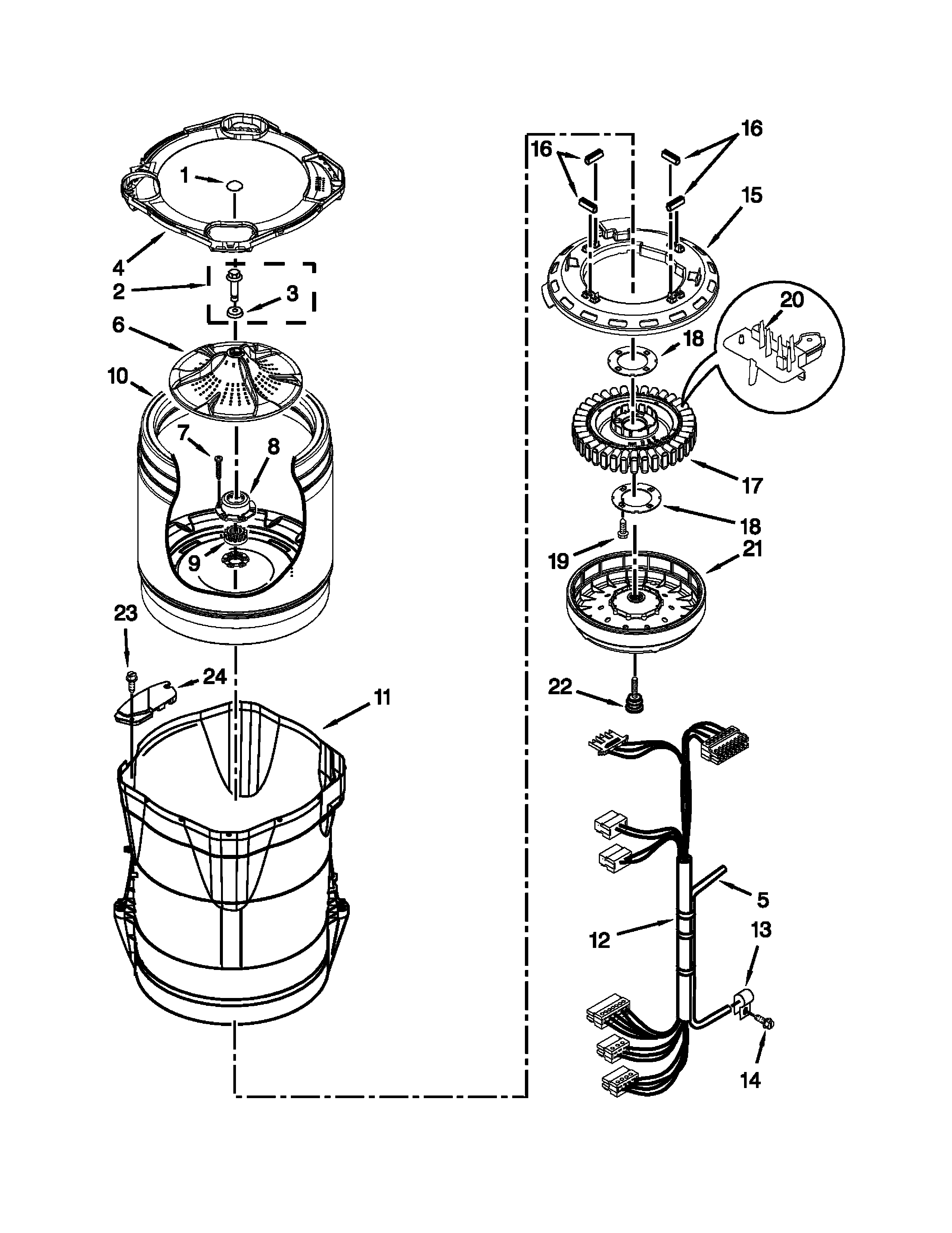 Motor, basket and tub parts