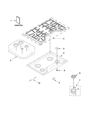 Cooktop, burner and grate parts
