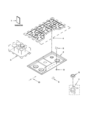 Cooktop, burner and grate parts