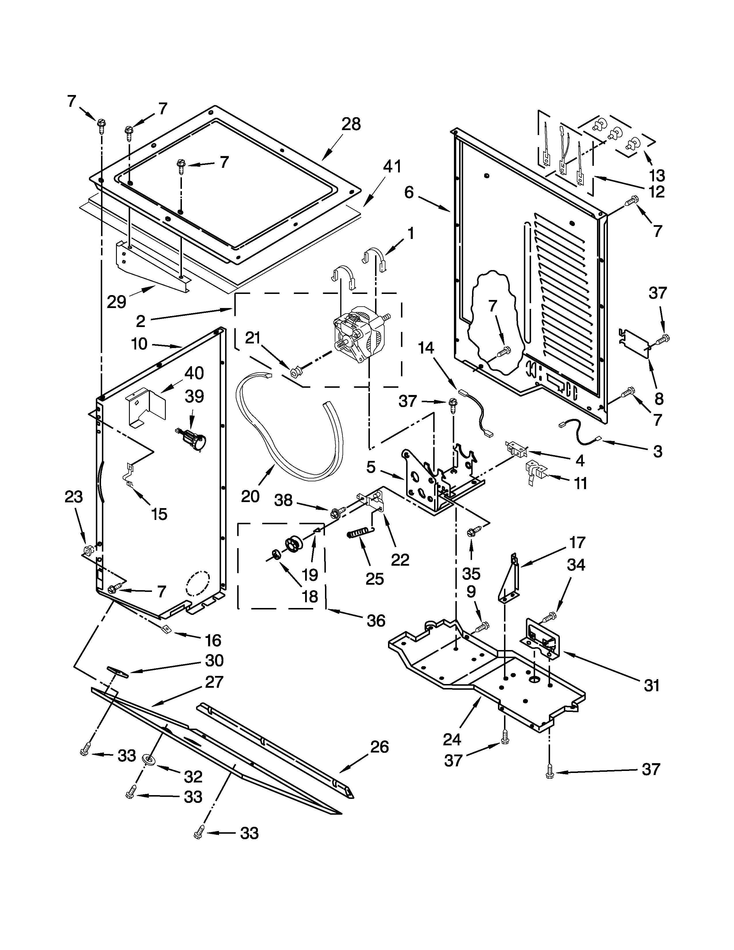 Dryer cabinet and motor parts