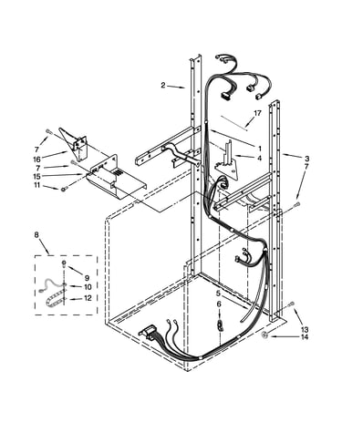 Dryer support and washer harness parts