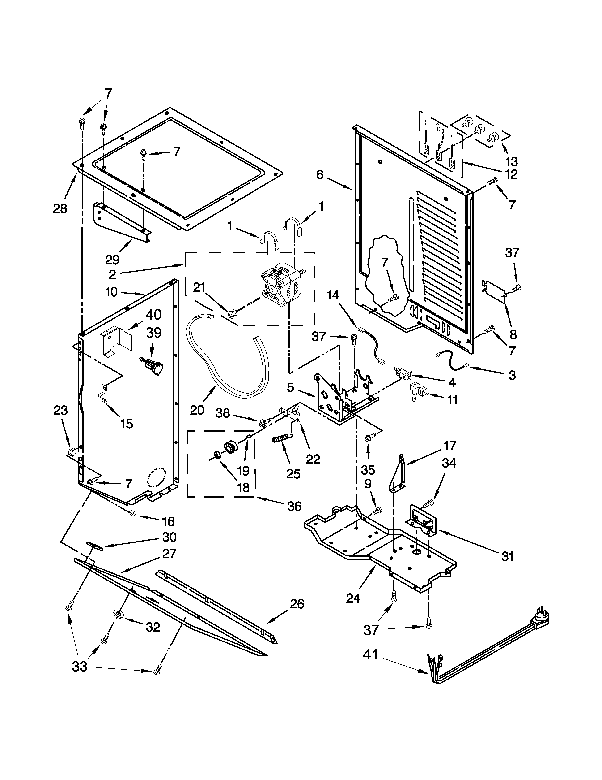 Dryer cabinet and motor parts