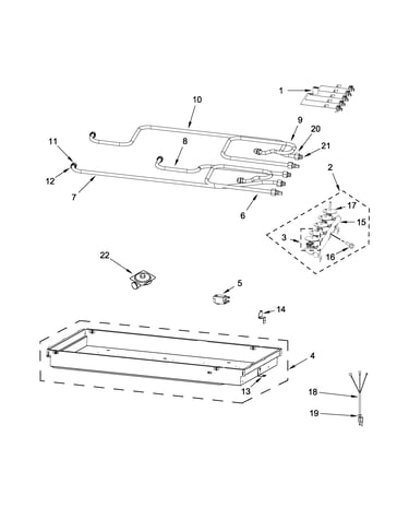 Burner box, gas valves and switch parts