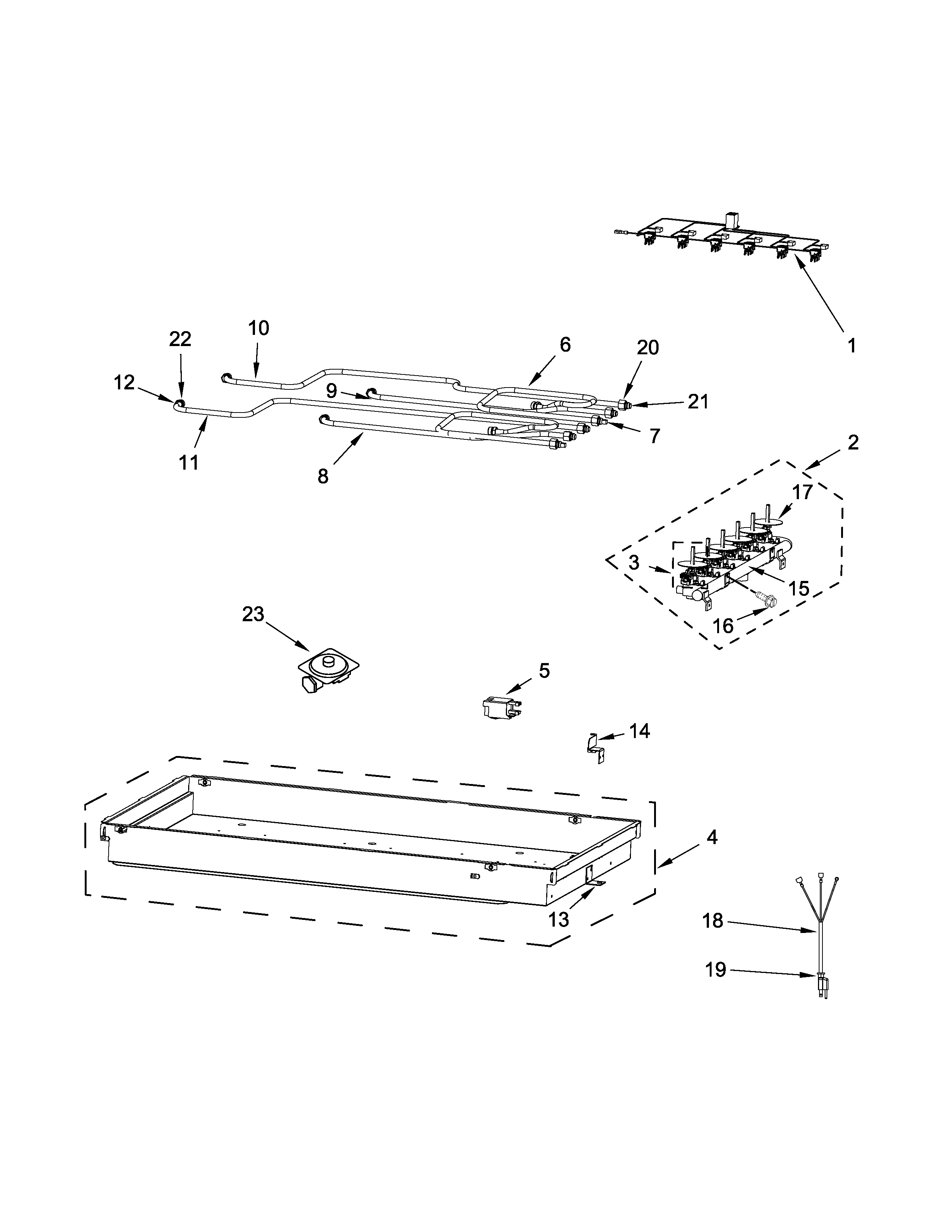 BURNER BOX, GAS VALVES AND SWITCH PARTS