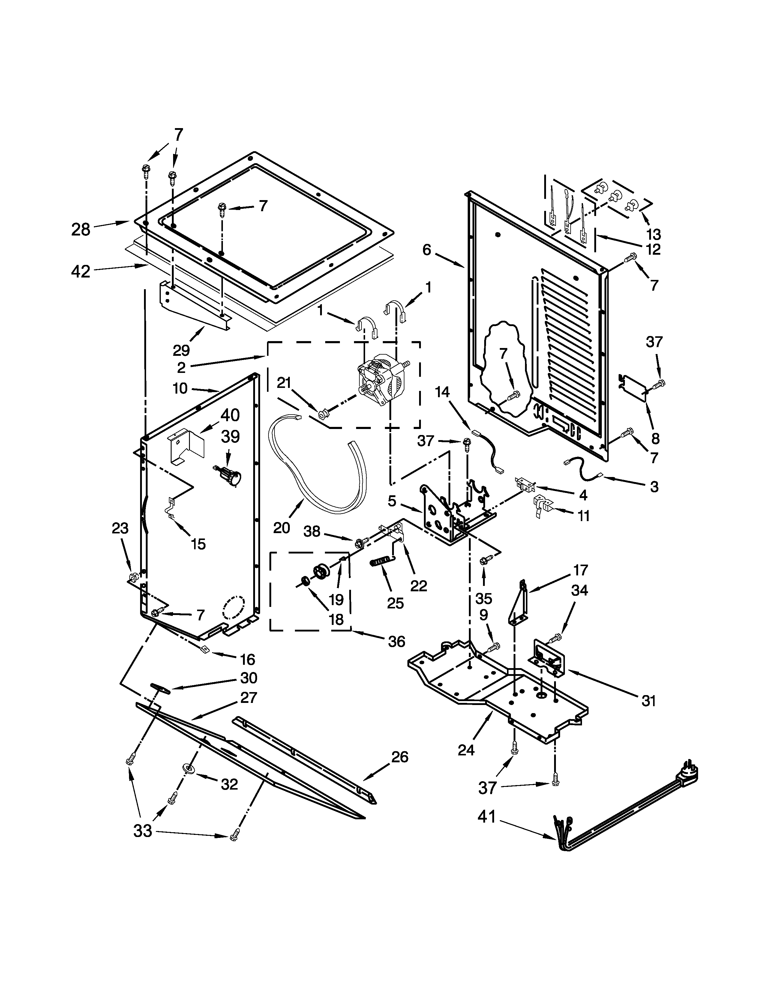 Dryer cabinet and motor parts
