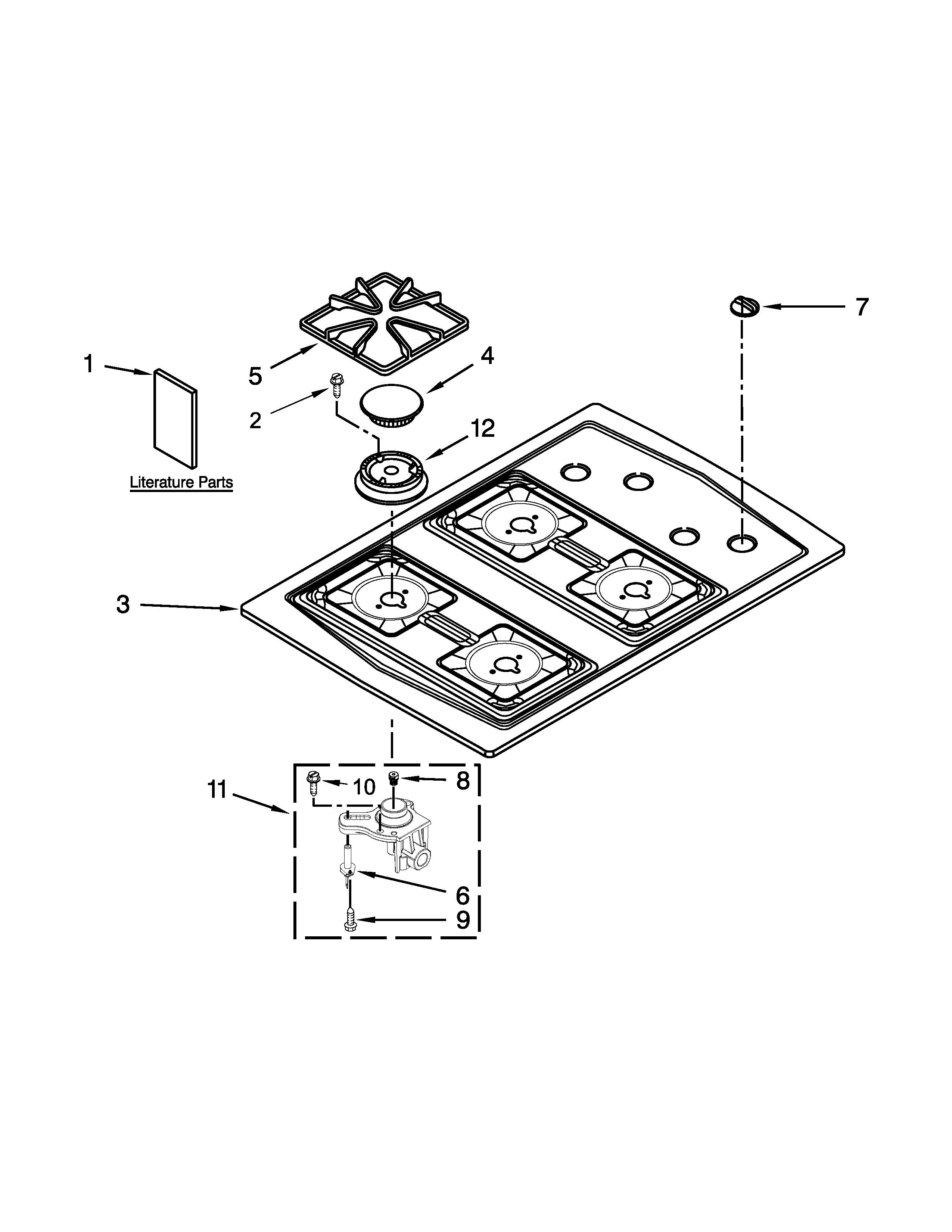 Cooktop, burner and grate parts