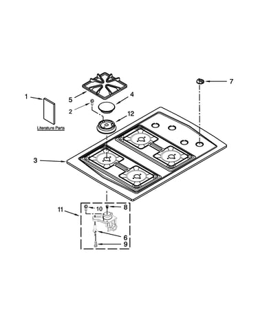 Cooktop, burner and grate parts