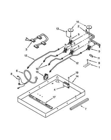 Burner box, gas valves and switches