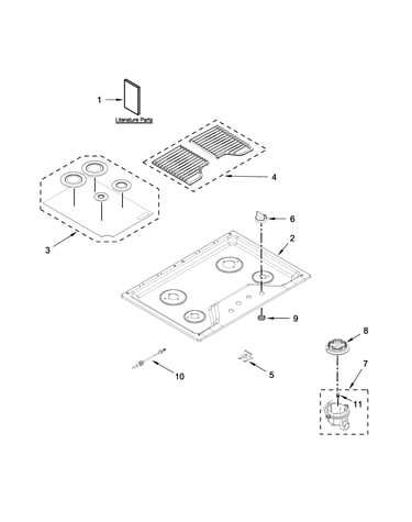 Cooktop, burner and grate parts
