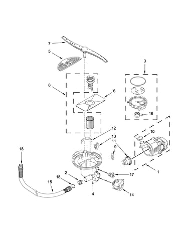 Pump, washarm and motor parts